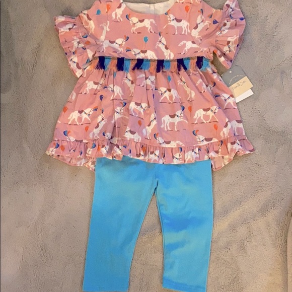 NWT Pippa & Julie 2 Pc Outfit Carousel Horses 4T